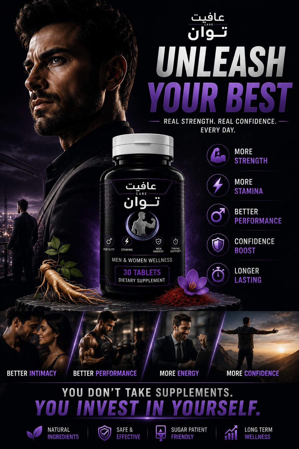 TAWAN complete ingredients: Tribulus, Ginseng, Saffron, Zinc, L-Arginine and more